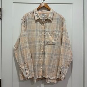 REI Cooperative Plaid Button Up Shirt Men's 2XL Peach Blue Long Sleeve Cotton